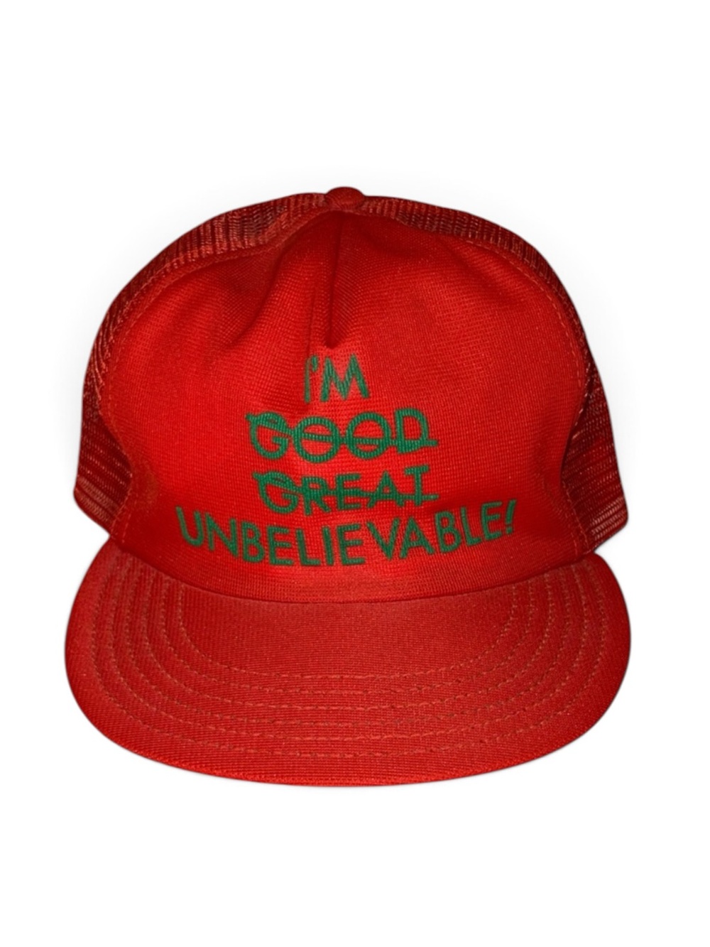 Vintage Orange Trucker Mesh Snap Back Hat Cap “I’m Good, Great, Unbelievable!”